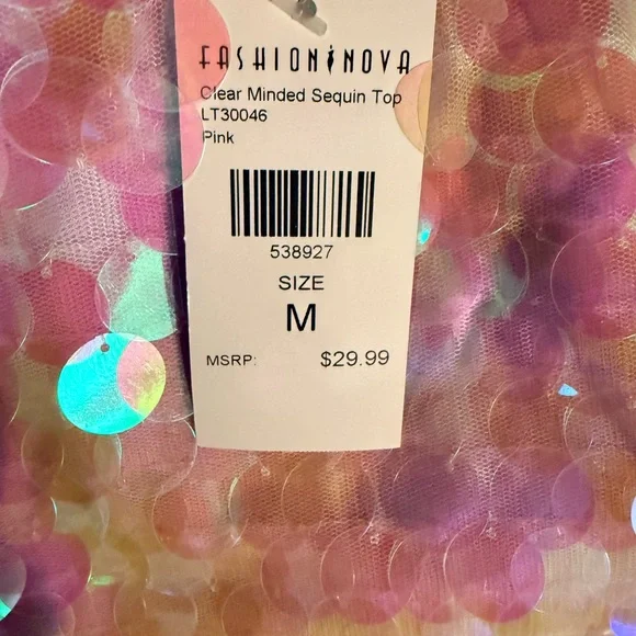 Fashion Nova Iridescent Sequin Crop Top - Pink - Picture 2 of 2
